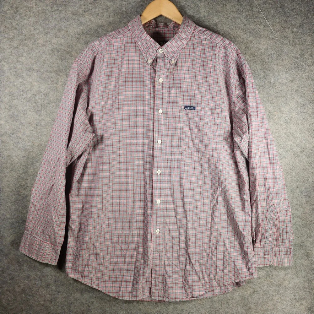 VTG Chaps Ralph Lauren Men Plaid Button Down Shirt Red Blue White Size XL Casual